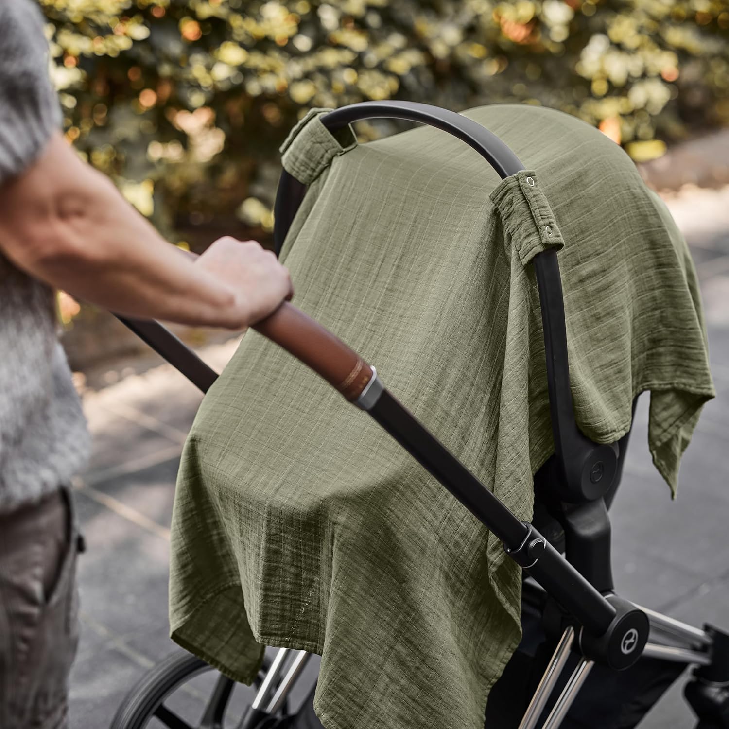 Car Seat Cover Baby - Organic Muslin Cotton - Carseat Canopy - 43" x 32" 2-Pack (Sage Green/Soft Grey)