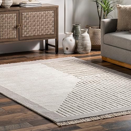 Miniatura 8 de nuLOOM Kadie - Alfombra moderna a rayas con borlas, 4 x 6, gris