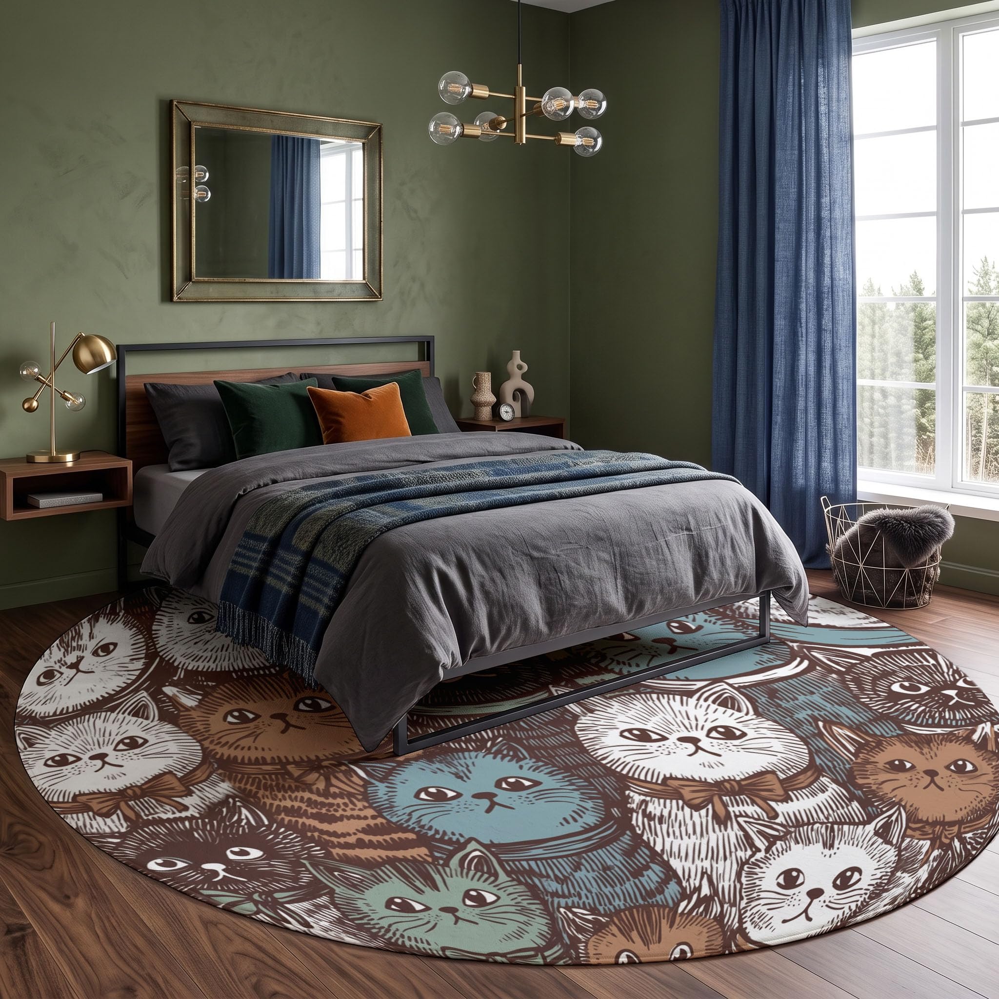 Lavable Tapis Rond Animal De Dessin Animé Rétro