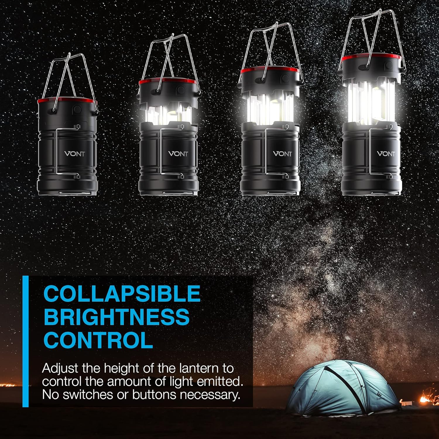 Vont LED Lantern Pro, Camping Lantern [4 Pack] 2X Brighter, Collapsible 360 Illumination w/ Red Light, Battery Powered/Operated Emergency Light for Hurricanes/Outages, Camping Lights/Lamp Flashlights : Sports & Outdoors