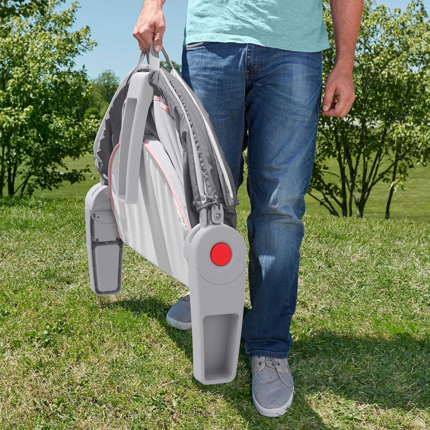 Fisher-Price Portable Bassinet On-The-Go Baby Dome, Travel Play Space with Developmental Newborn Toys & Canopy, Rosy Windmill