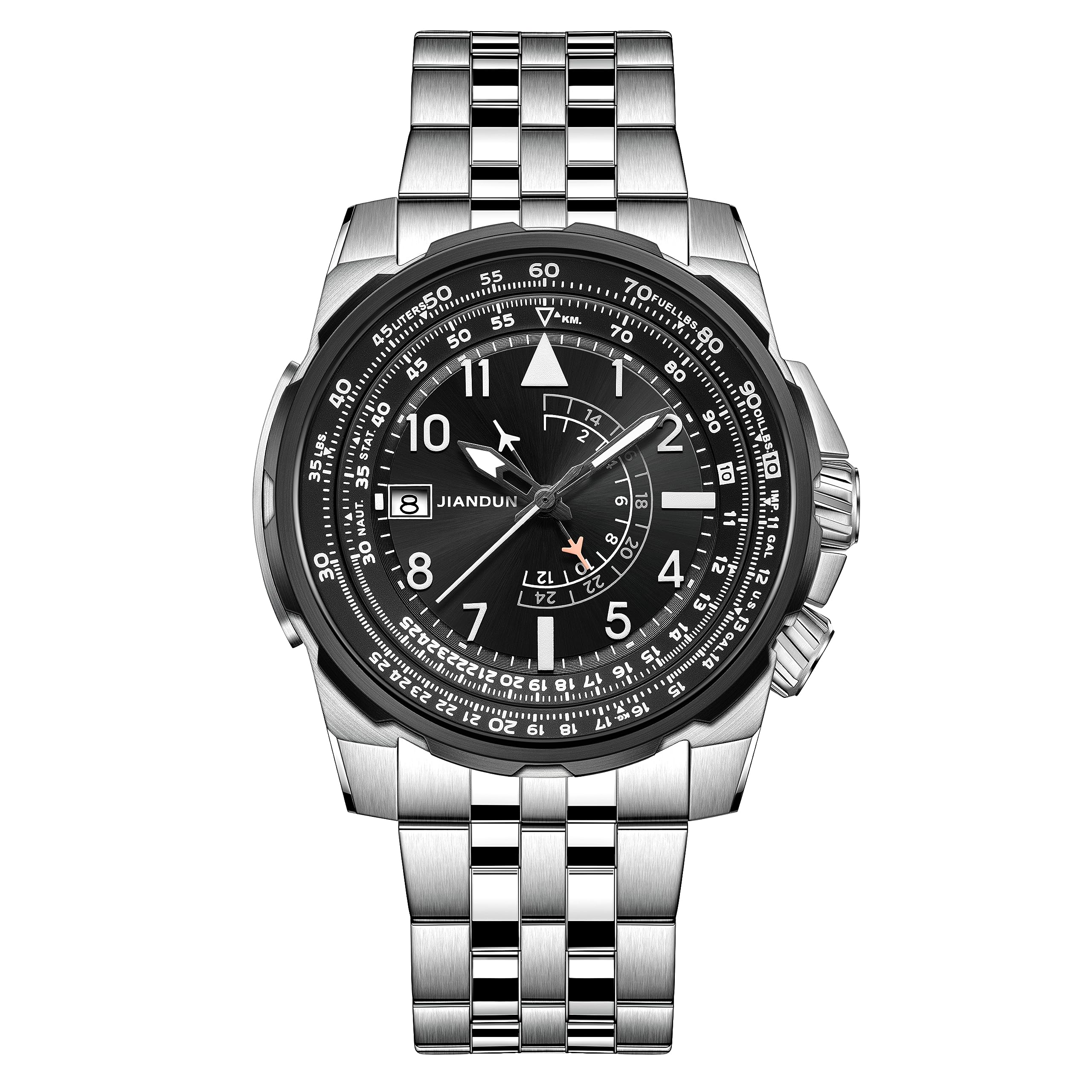 JIANDUN Mens Fashion Luxury GMT All 316L Stainless Steel Watches for Men Business Date Chronograph Analog Swiss Quartz Wristwatches (Silver-black circle), silver-black circle, Modern (B0CCDFV7SF) Amazon Price History, Amazon Price Tracker