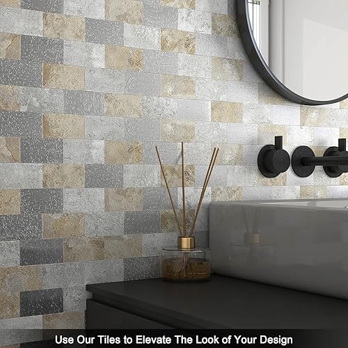 Miniatura 4 de BeNice Azulejos autoadhesivos de pared para salpicadero de cocina, azulejos adhesivos para pared de cocina, paneles de baño impermeables (gris beige