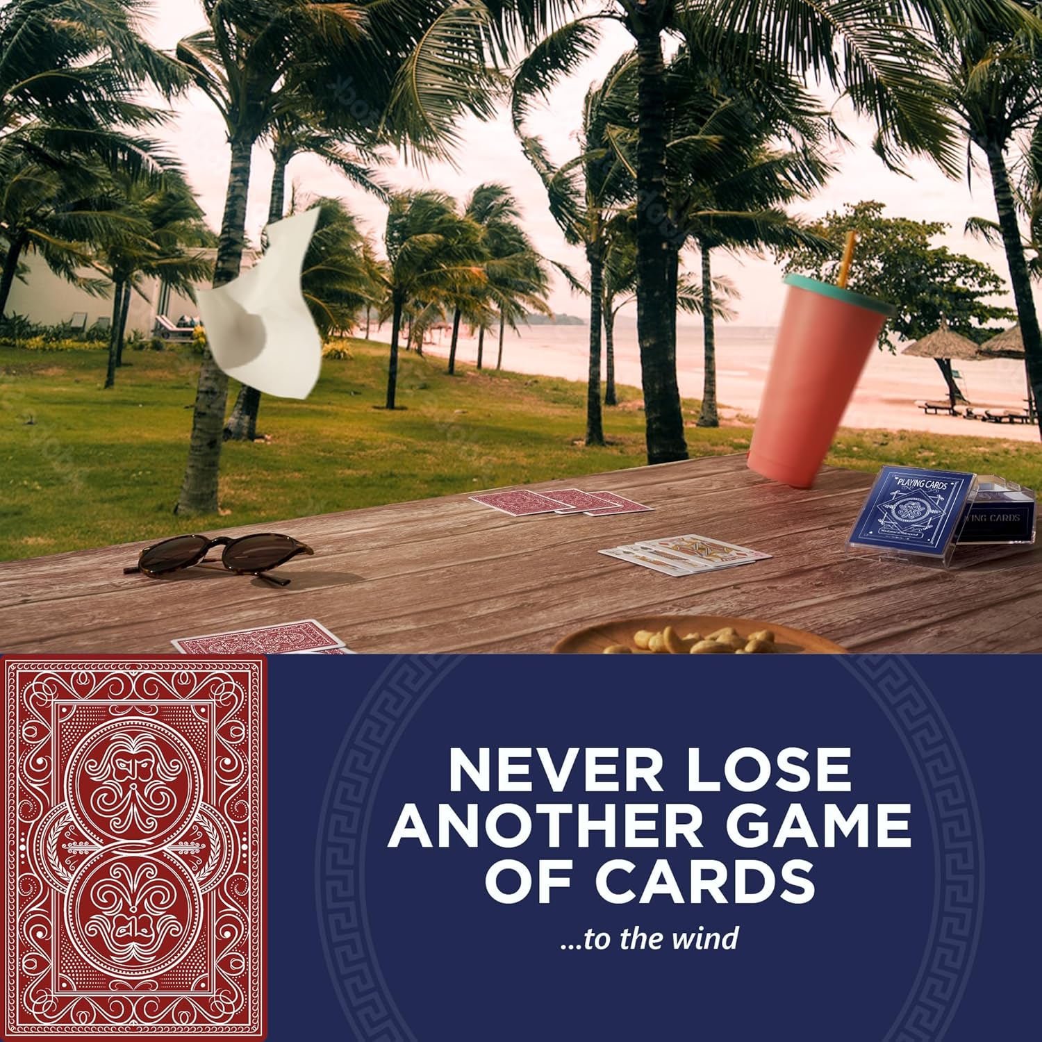 Weighted Heavy Deck of Cards Ideal for Outdoors | Wind-Resistant Waterproof Playing Cards | Thick Plastic Protected Poker Cards (Crimson Red)