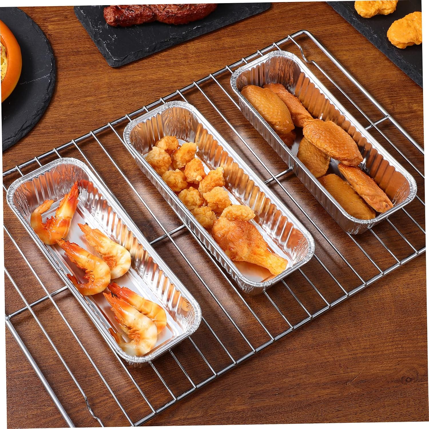 Cabilock 125pcs Aluminum Pans Disposable Large Foil Trays Heavy Duty Aluminum Foil Oven Tray Rectangle Bottom for Baking Roasting