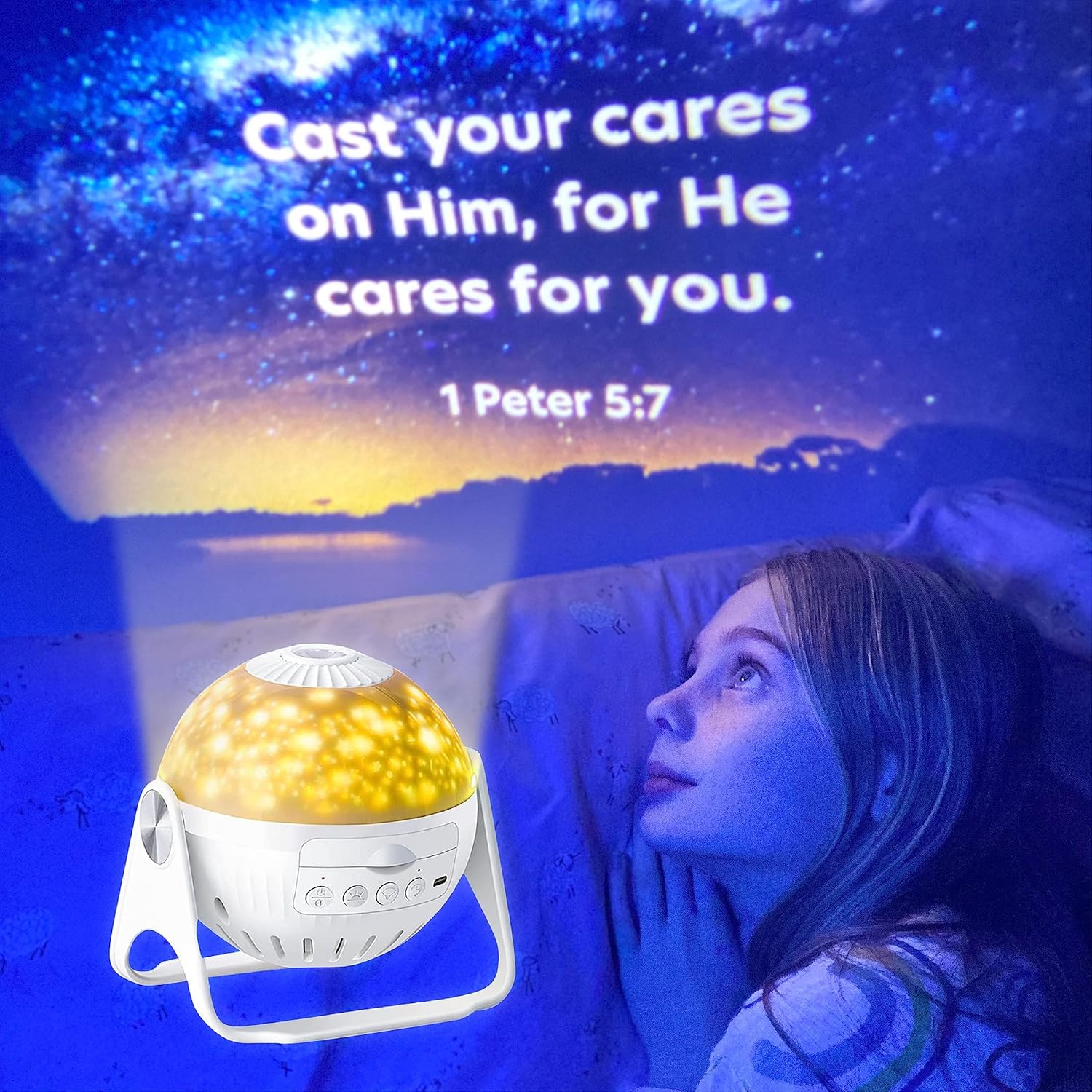 HD Projector Night-Light Starter Set, Project Bible Verses on Walls or Ceilings, Includes 6 Interchangeable Discs, Help Children Live by The Truth of God’s Word, Bible Education for Kids