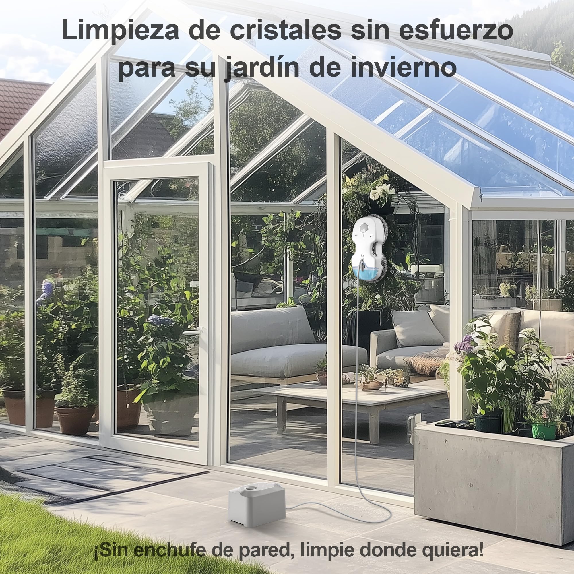 HUTT S7 Plus Robot Limpiacristales con Fuente de Energía Portátil, Sistema Dual Drive Flotante 3D, Carga Durante el Funcionamiento, Pulverización Automática y Protección Múltiple, Blanco