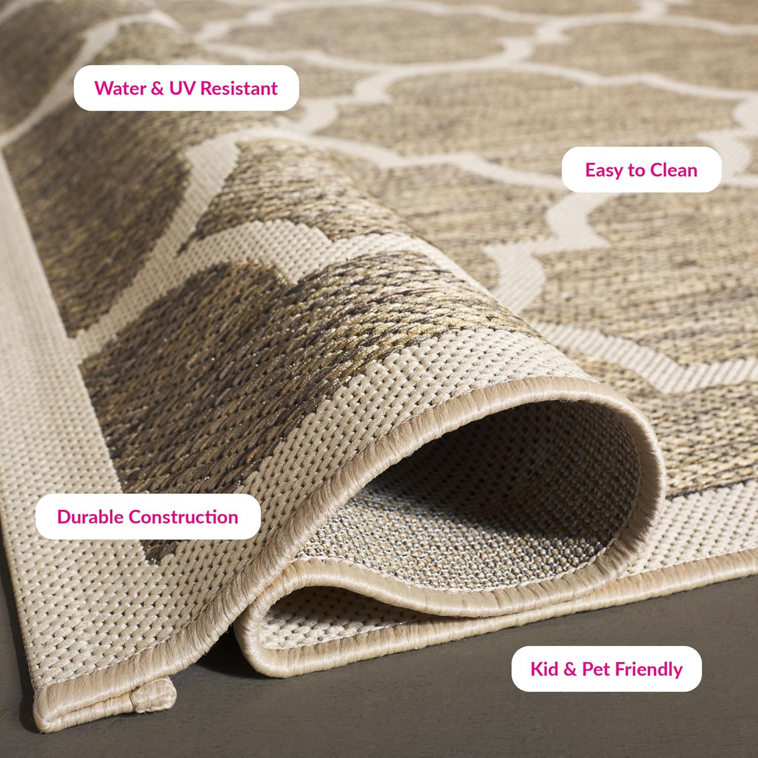 SAFAVIEH Washable Rug Outdoor Courtyard Collection - 2'3" x 6'7" Runner, Brown & Bone, Non-Shedding & Easy Cleaning, Ideal for Patio, Entryway, Mudroom, Hallway, Kitchen (CY6914-242)