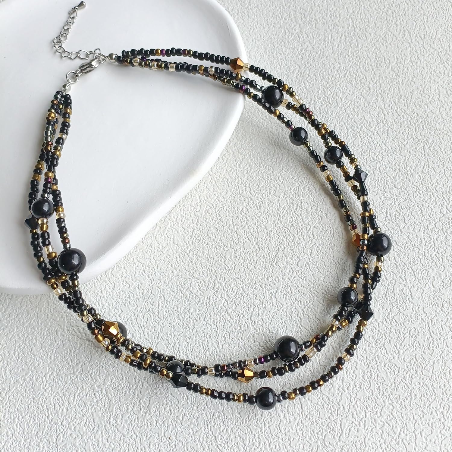 S.J JEWELRY Multi Strand Beaded Necklaces for Women Colorful Beaded Necklace Boho Necklaces for Women Summer Beach Pearl Choker Layered Necklace - Image 2