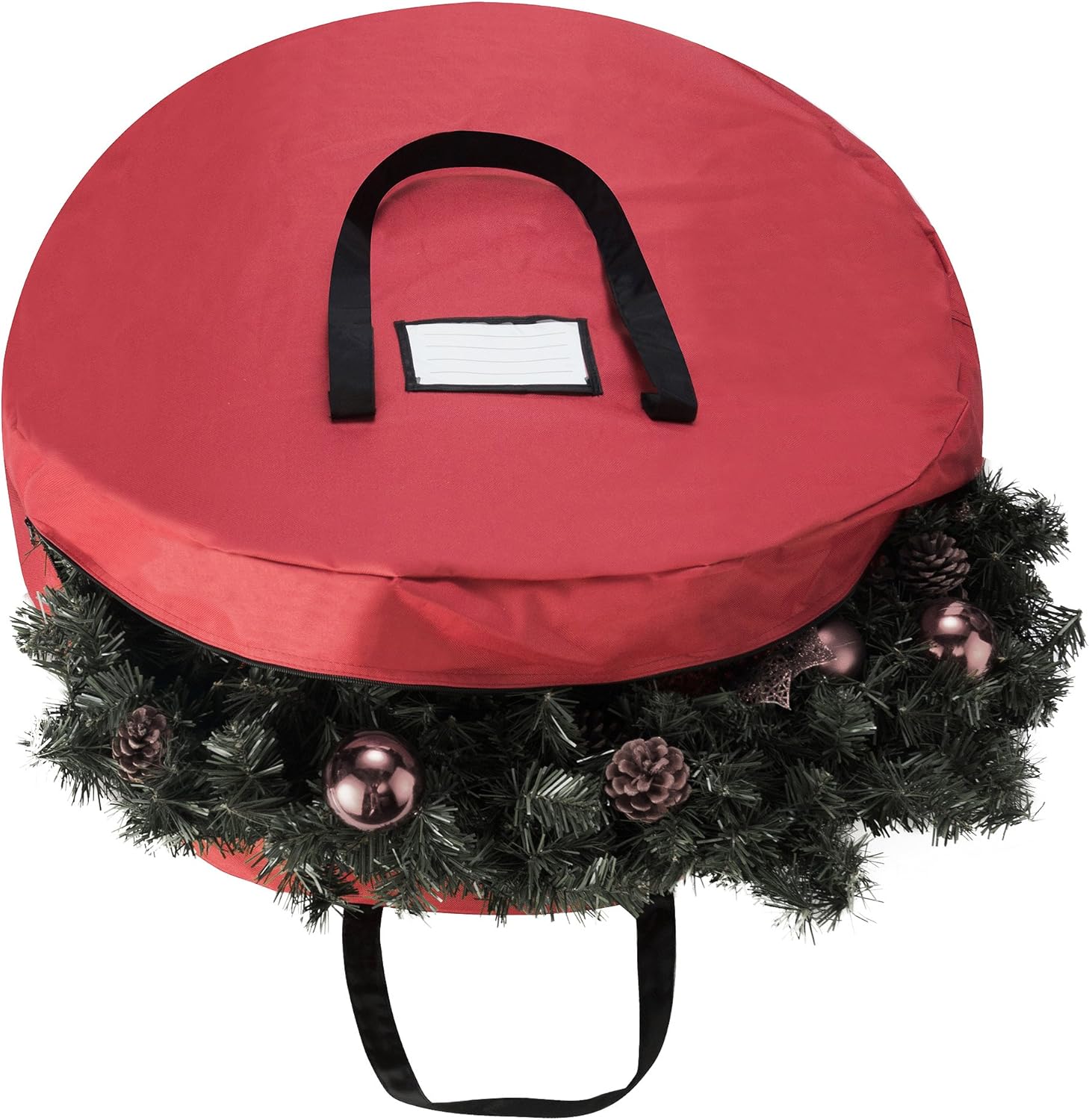 Wreath Storage Bag Round 30" Holiday, Easter, Fall & Christmas Artificial Wreaths & Garland- Red Canvas Tote with Handles by Tiny Tim Totes (Pack of 2)