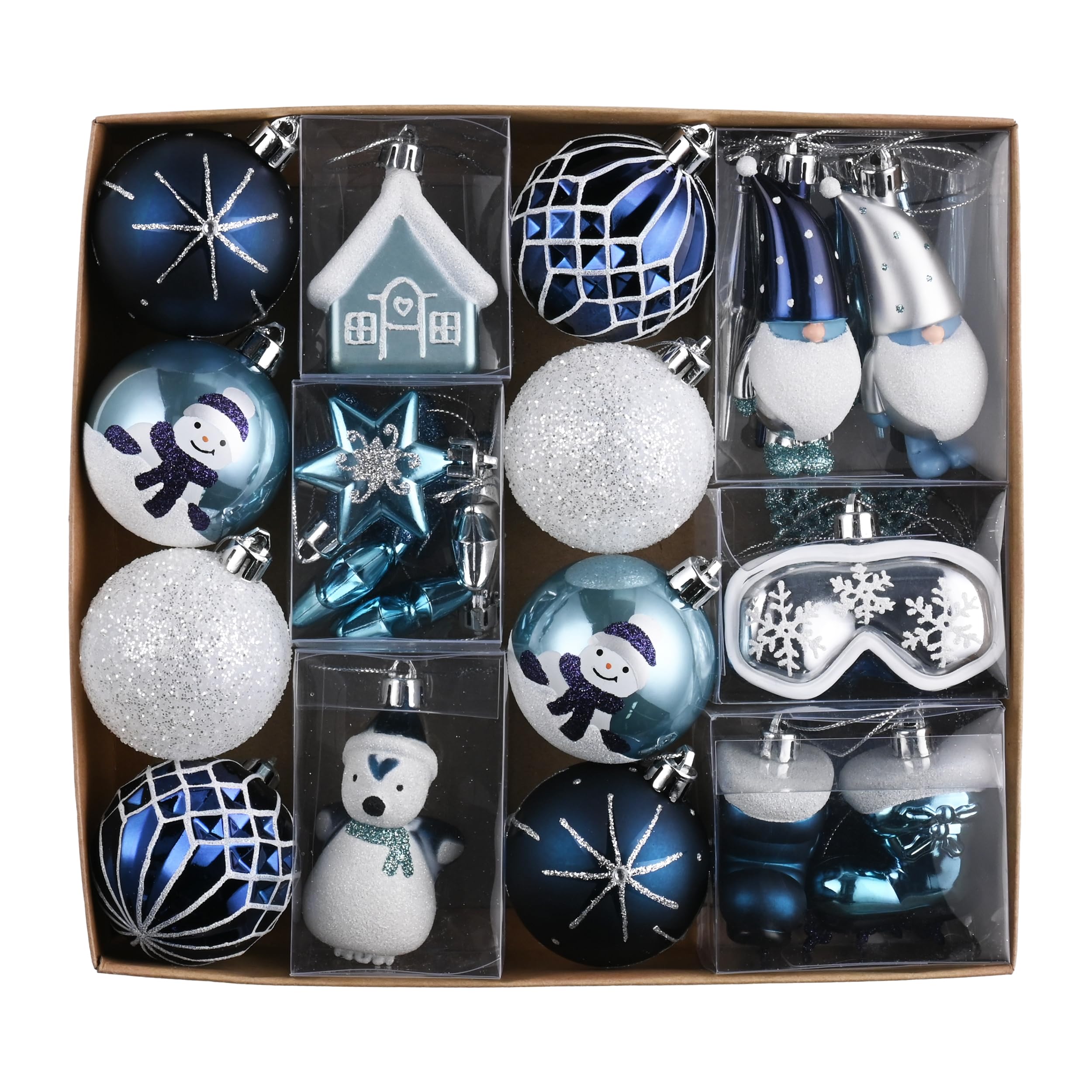 Valery Madelyn Weihnachtskugeln Set, 40pcs Christbaumkugeln Kunststoff Weihnachtskugel Silber Blau Weihnachtsdeko mit Geschenkpaket Aufhänger Weihnachtsbaumschmuck Moderner Luxus Thema（Silber Blau）