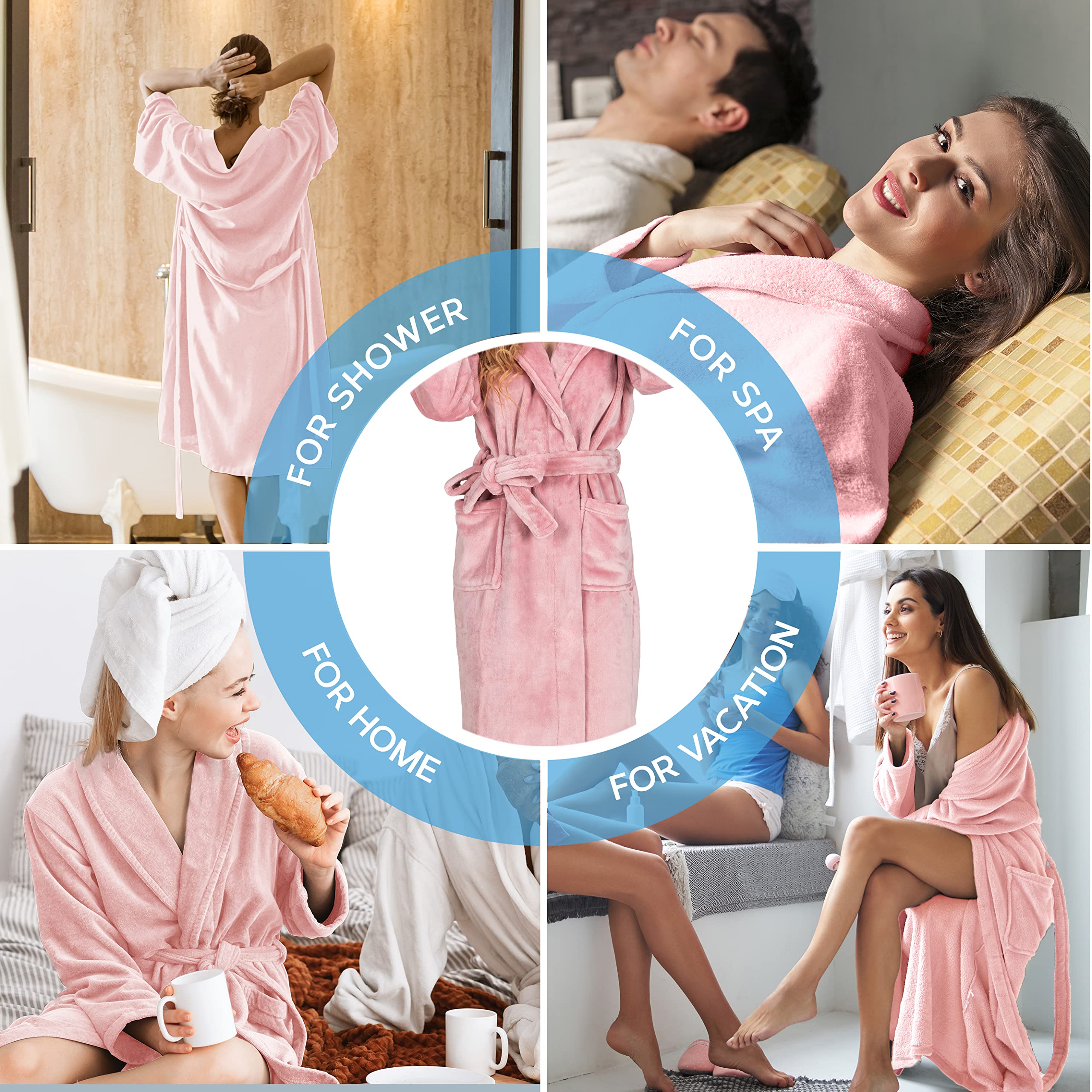 MONHOUSE Womens Dressing Gown - Premium Super Soft & Cosy Long Bathrobe - Ladies Thick Flannel Luxury Housecoat - Warm Fluffy Shearling Spa Robe for Her - Sherpa Bathrobe - Pink UK 16-18