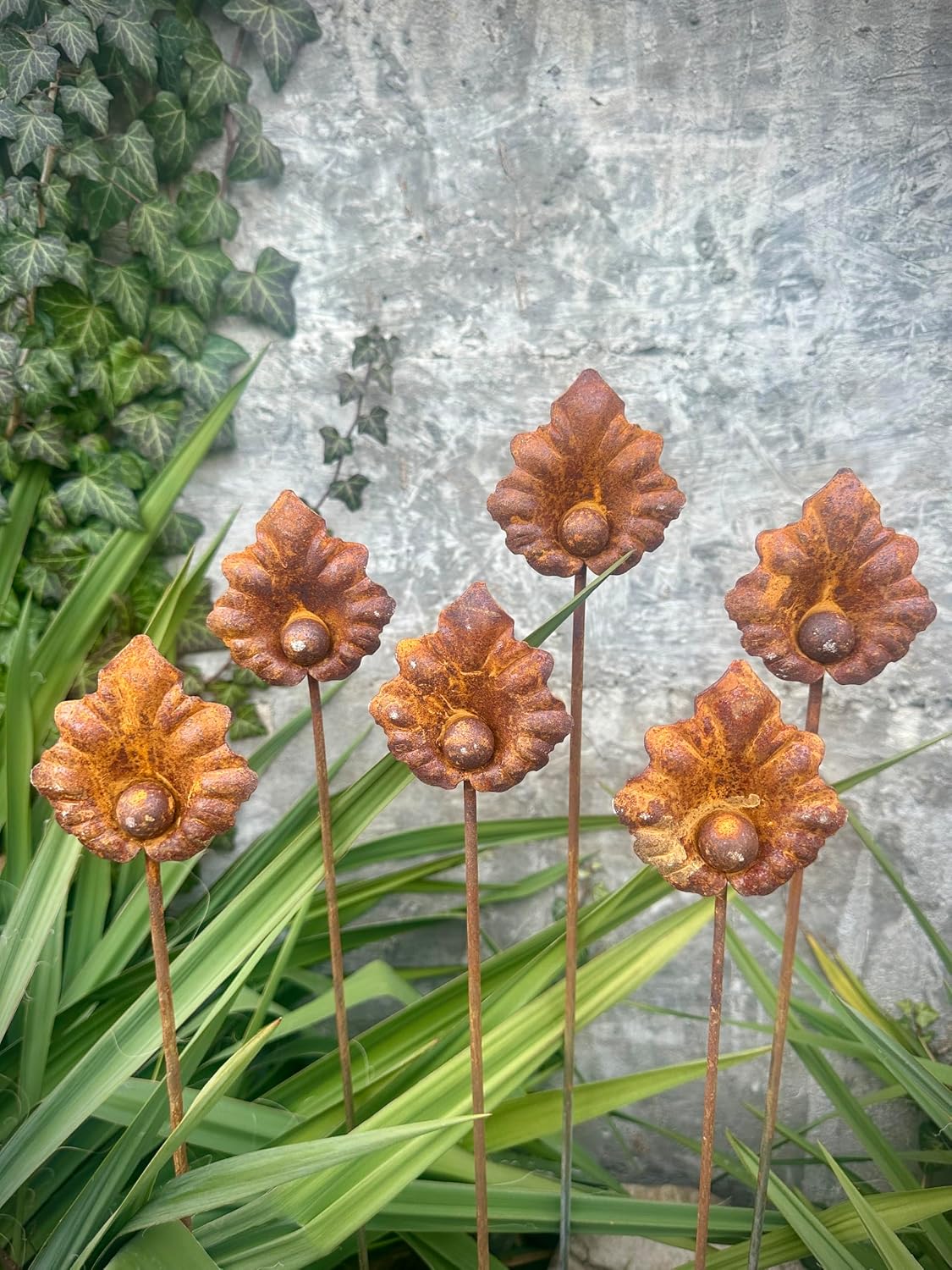 Rusty Flowers Set of 6, Metal Flower Garden Stake, Rusty Metal Garden Decor, Yard Art