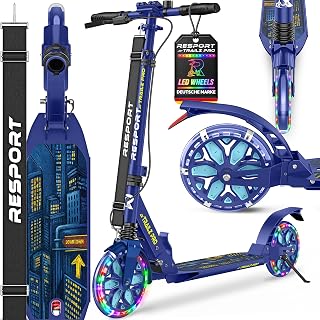 RE:SPORT® Cityroller für Kinder & Erwachsene mit LED, Klingel & Tragegurt | Kickscooter Tretroller inkl. Handbremse & Doppelfederung | Cityroller höhenverstellbar & klappbar | Scooter große Räder
