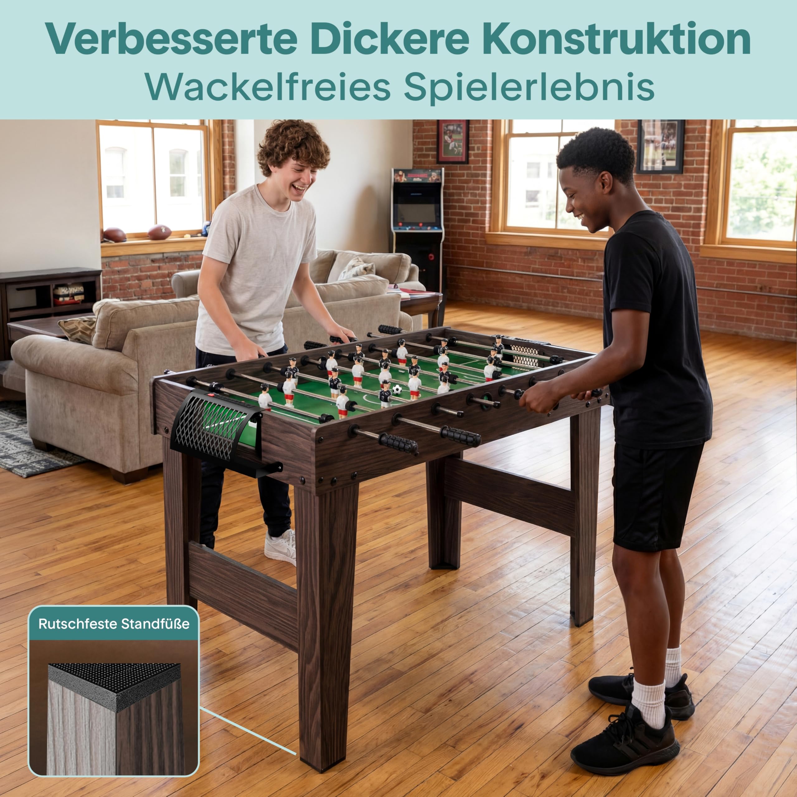 SereneLife Tischkicker Klappbar 110 cm – Kickertisch für Kinder & Erwachsene Stabiler MDF Tischfußball mit Stahlstangen & 4 Bällen
