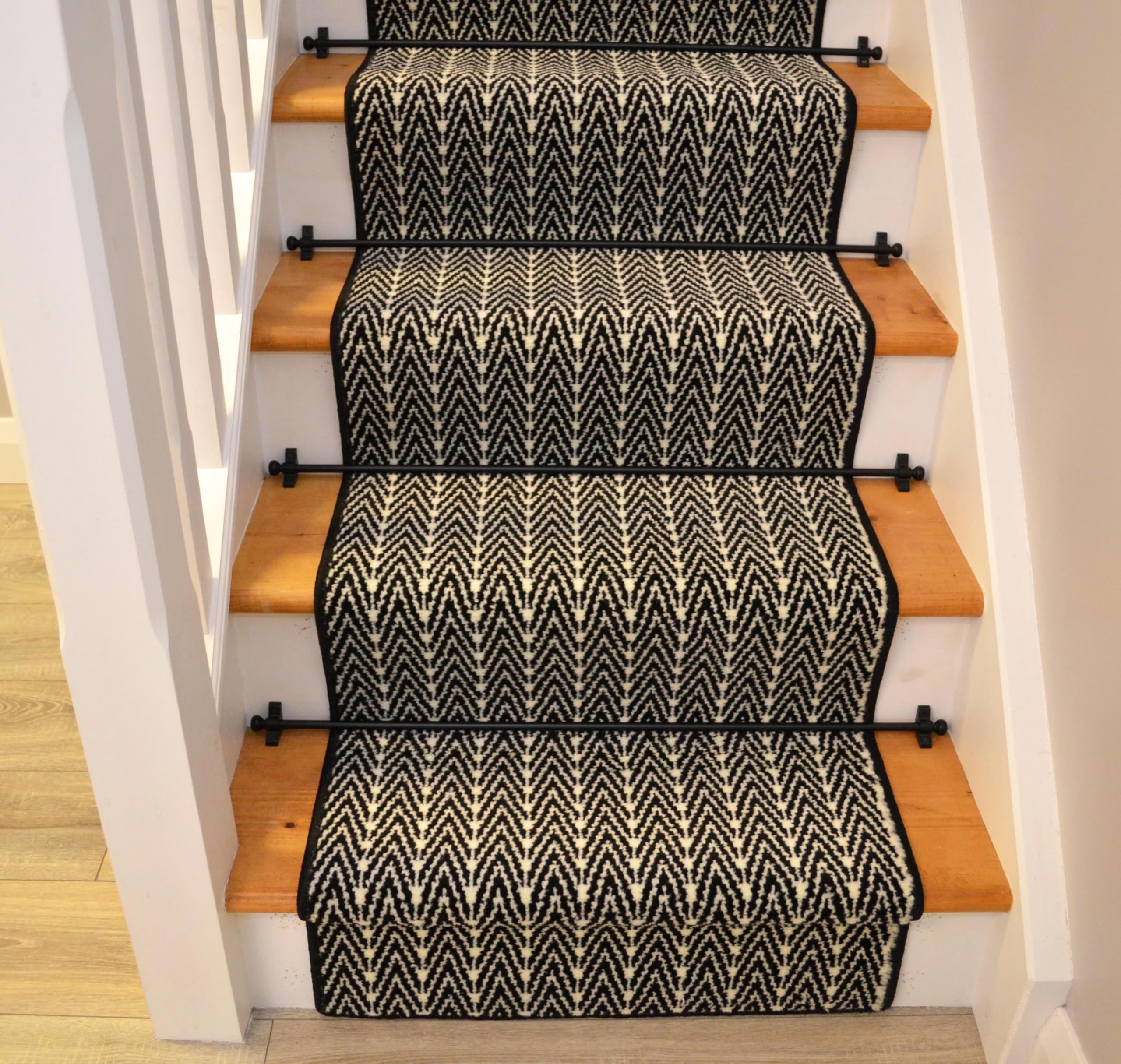 Luna Black Herringbone Cut to Size Long Narrow Hallway Stair Stairway Carpets Runner Rugs