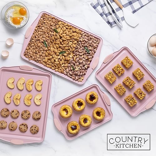 Miniatura 105 de Country Kitchen Juego de utensilios para hornear apilables antiadherentes, resistentes, duraderos, de fácil liberación, color rojo, 10