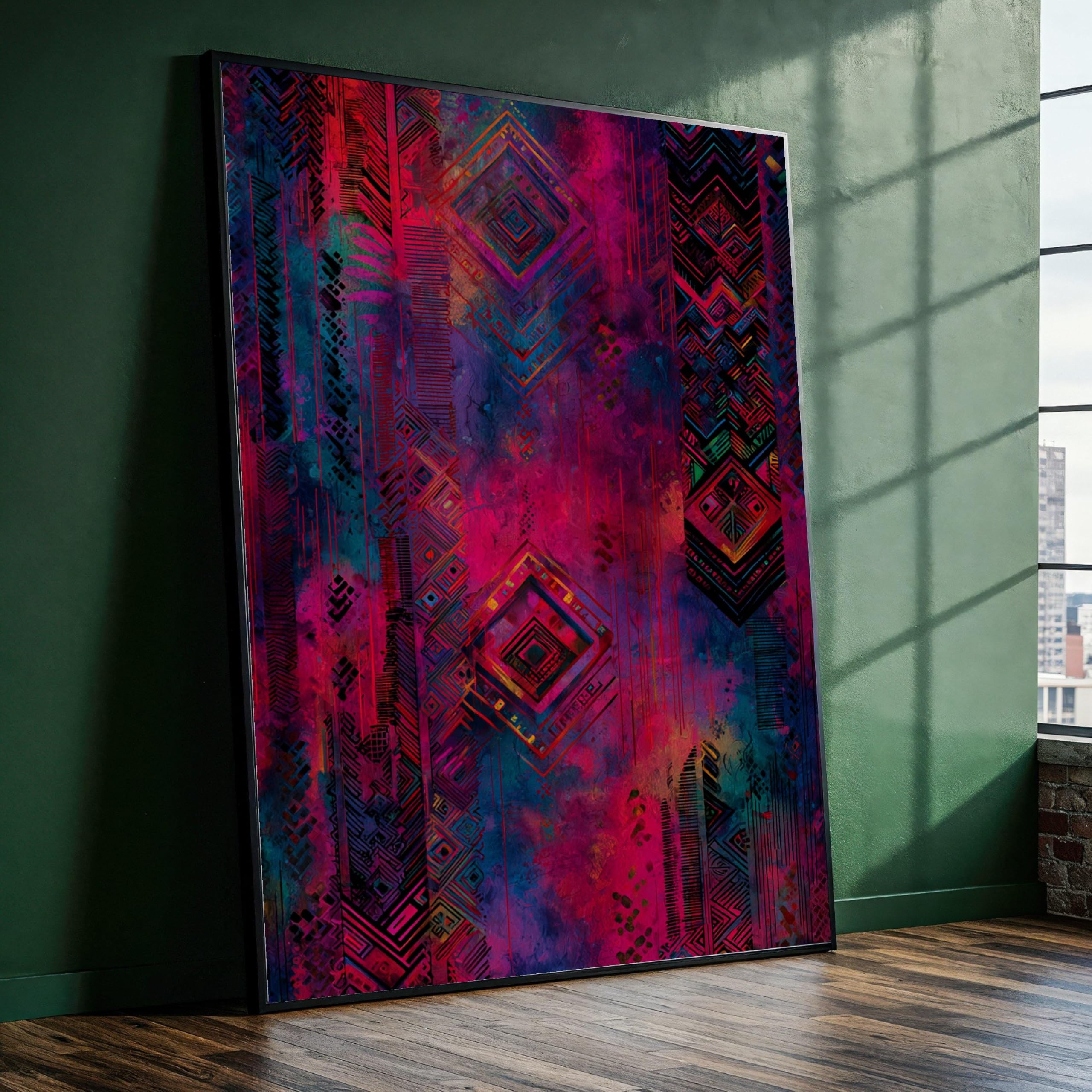 XBTYKPB Abstract Tribal Patterns Canvas, Geometric Ethnic Art, Colorful Wall Decoration, Modern Boho Home Canvas Art Painting(60x90cm/Frameless)