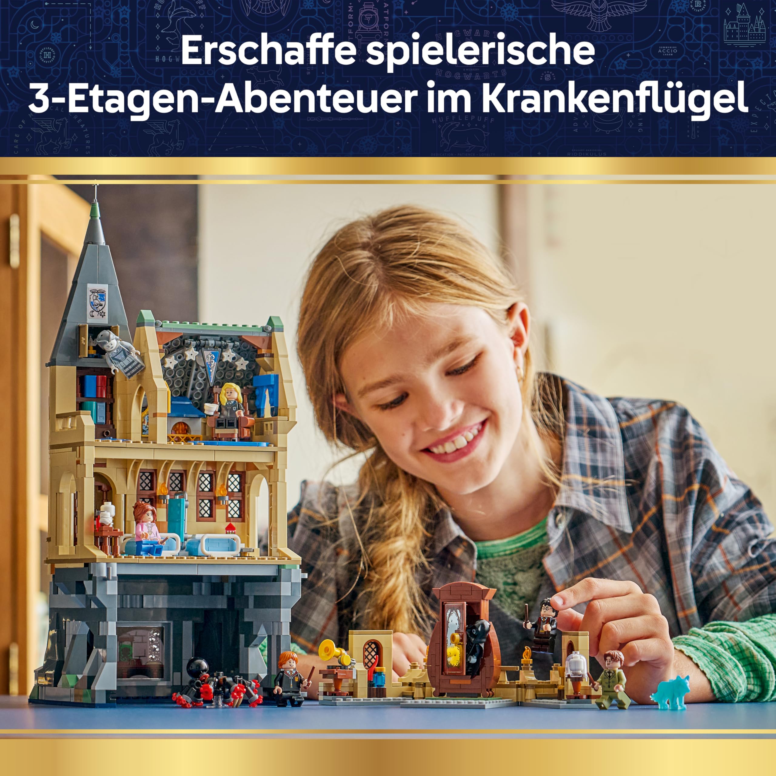 LEGO Harry Potter Schloss Hogwarts: Krankenflügel - DIY Set mit 7 Minifiguren - Modellbau mit Hermine und Ron Figuren - Kreatives Geschenk für Mädchen, Jungen und Fans ab 9 Jahren - 76463