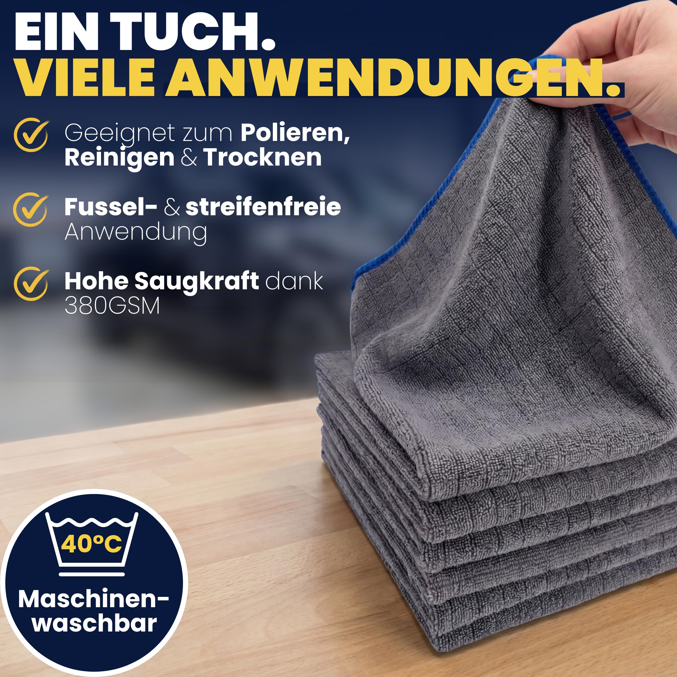 24X Lackschonende Mikrofasertücher 380 GSM, super Saugstark, Poliertücher, fusselfreie Microfasertücher für die Autopflege, Microfasertuch Auto und Motorrad, 40cm x 40cm