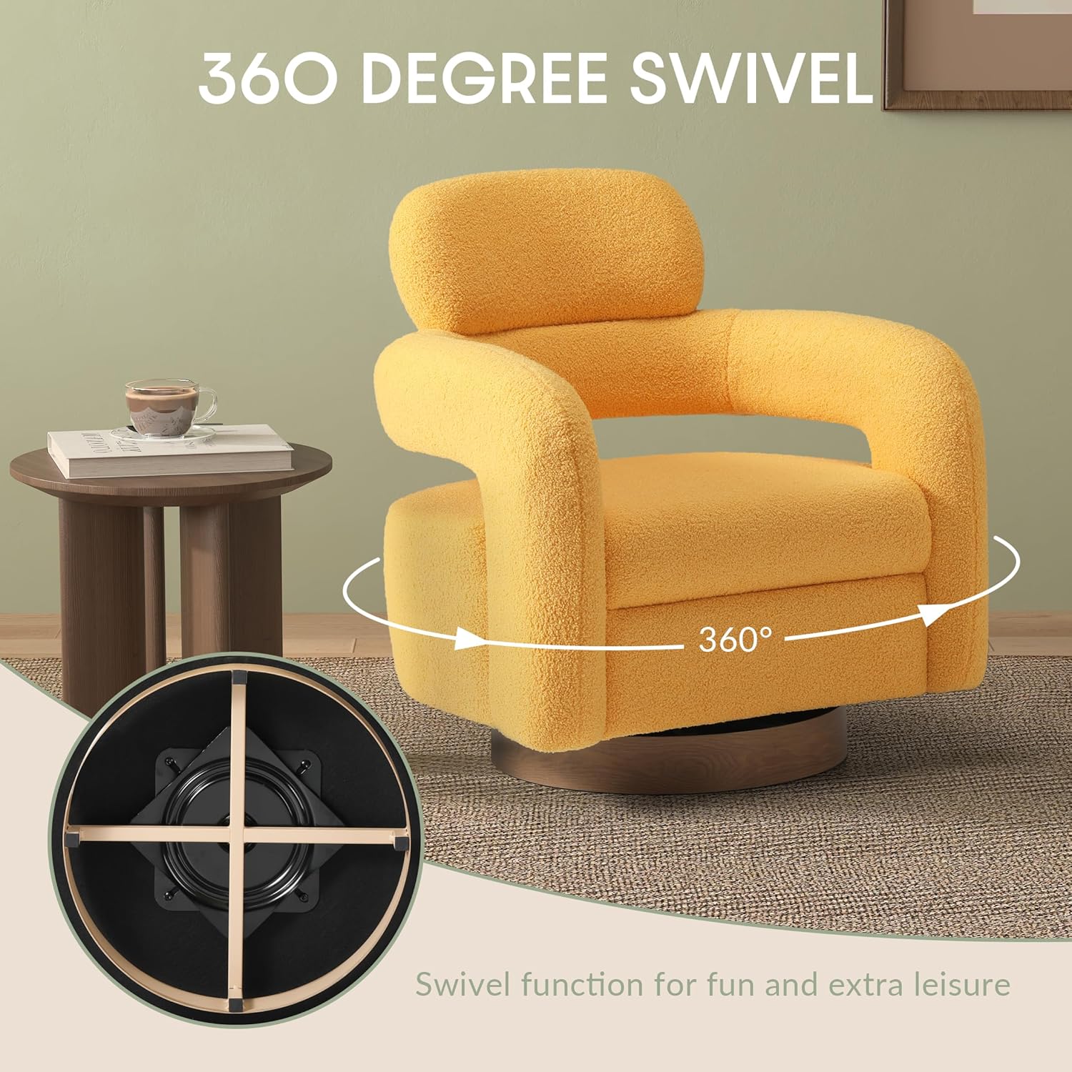 WestinTrends Alexandria Mid-Century Modern Sherpa Swivel Barrel Accent Chair Sunset Gold