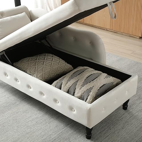 Miniatura 6 de Holaki Tumbona de almacenamiento de terciopelo, banco de almacenamiento para el extremo de la cama con almohada, sillón copetudo con botones con