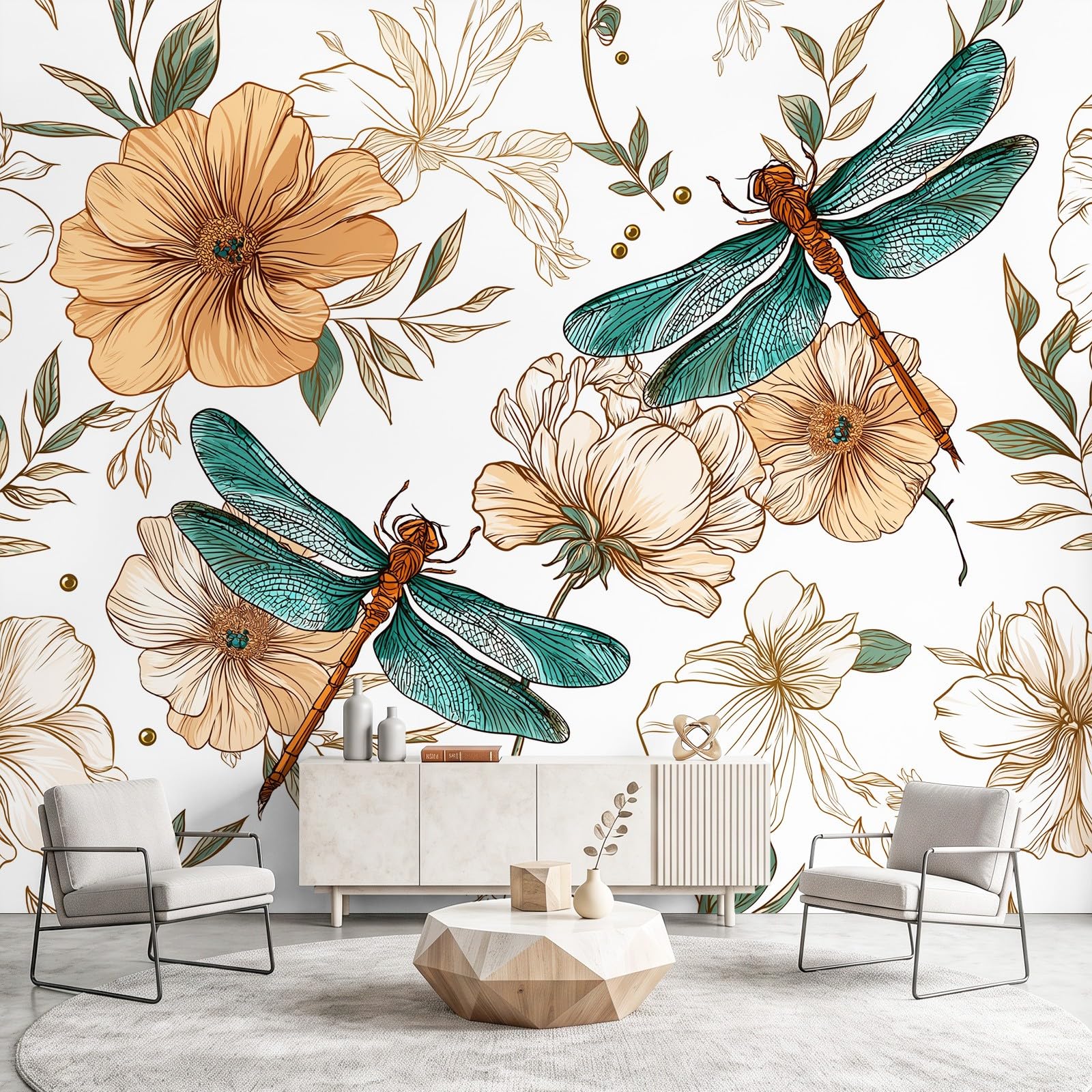 Papel pintado de libélulas y plantas para crear un oasis de naturaleza en tu dormitorio