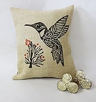 Vista 1 de Hand Block Print Burlap Hummingbird Pillow Cover
