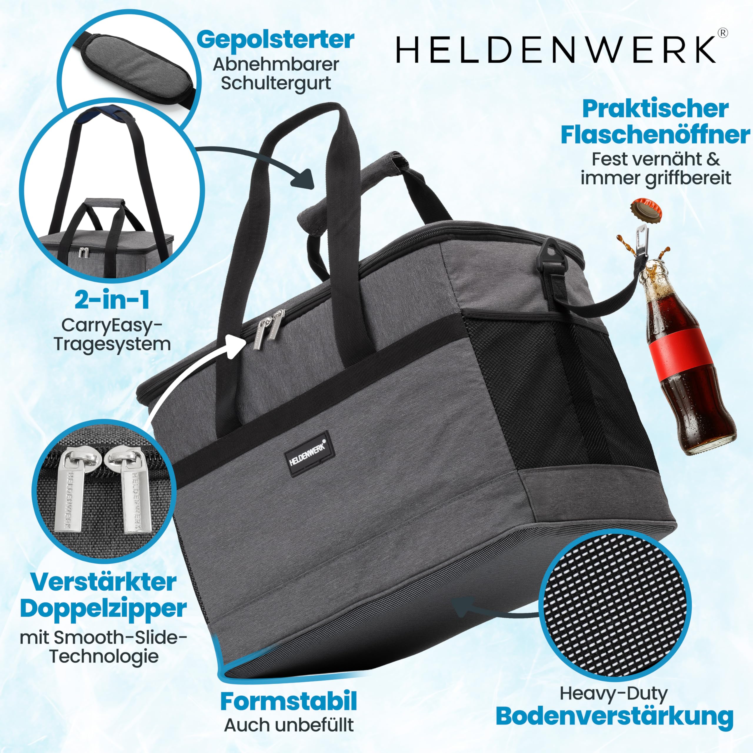 Heldenwerk Borsa termica pieghevole di grandi dimensioni – con capacità raffreddamento fino a 12 ore prova perdite e impermeabile da picnic per