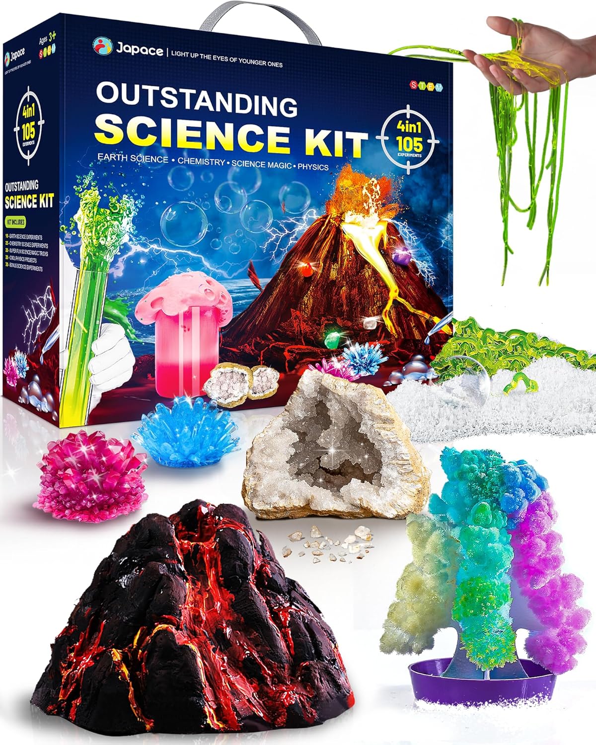Japace 4-in-1 Science Kits for Kids Age 6-14 | 105 Experiments | STEM Educational Toys for Boys & Girls | Cool Christmas & Birthday Gift