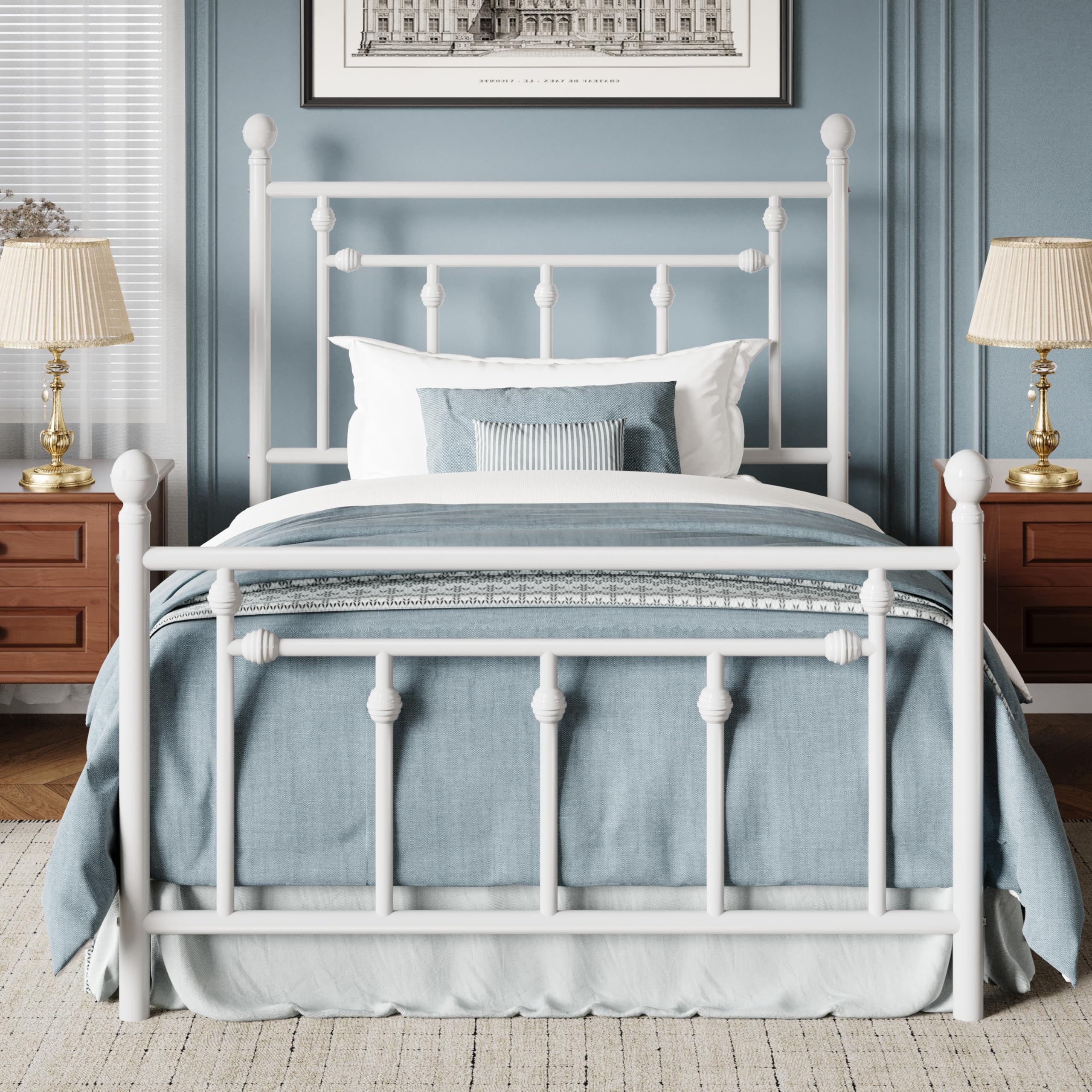 MUTICOR Struttura Letto in Metallo 90x200 cm dal Design Senza Tempo, Telaio Stabile con Doghe Incluse, Spazio Contenitore Sotto il Letto, Silenzioso, Bianco