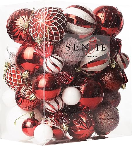 Miniatura 1 de Juego de adornos de bolas de Navidad, adornos inastillables surtidos, 63 estilos de formas para árbol de Navidad, decoración navideña, rojo