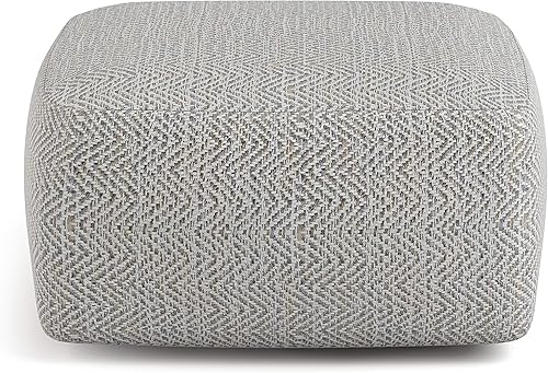 Miniatura 5 de SIMPLIHOME Nate - Puf cuadrado  Otomano tapizado de algodón tejido a mano de 20 pulgadas de ancho en mezcla gris estampada, taburete bohemio o
