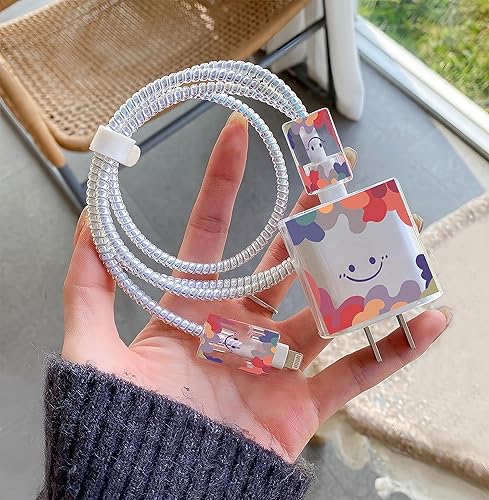 Protector de cubierta de cargador para iPhone, protector de cable para iPhone, bonito diseño sonriente colorido, protector de cable de carga