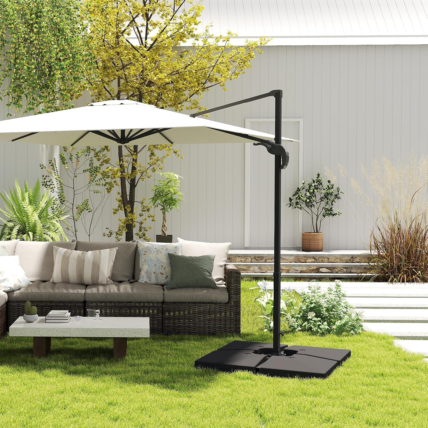 C-Hopetree 4 Piece Heavy Duty Base Weights Stand for Offset Cantilever Outdoor Patio Umbrella, 356 lb with Water and Sand Mixed, Black