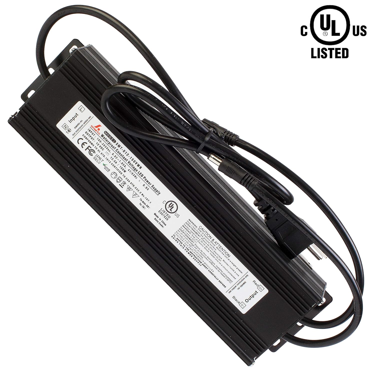 UL Listed 12v 150w LED Driver, 120v Input to DC Output Transformer Constant Voltage for LED Strip Light, Module, Puck Light