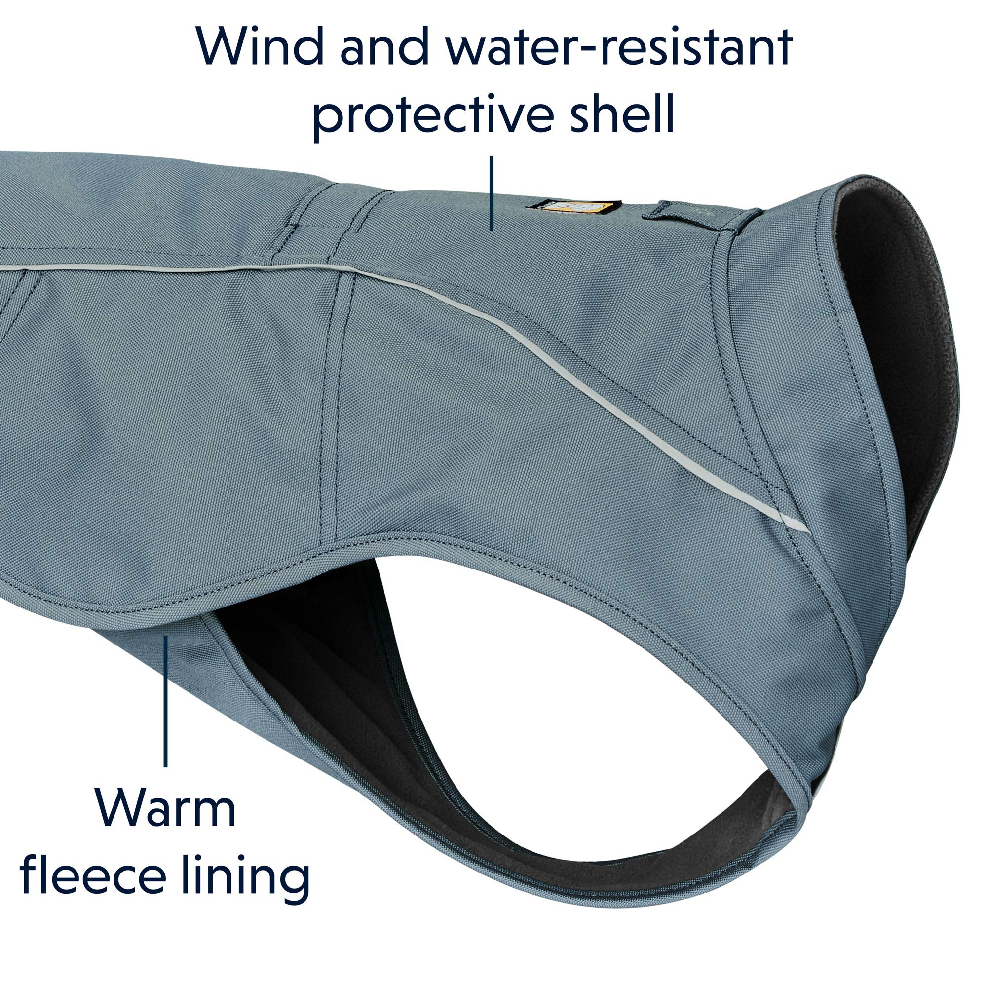RUFFWEAR Abrigo para Perro, Overcoat, Chaqueta de Perro con Correa y Agujero en el Portal del arnés, Forro Polar de Primera Calidad, Ajustable, Ligero, Lavable a máquina, Slate Blue, XL (91-107cm)