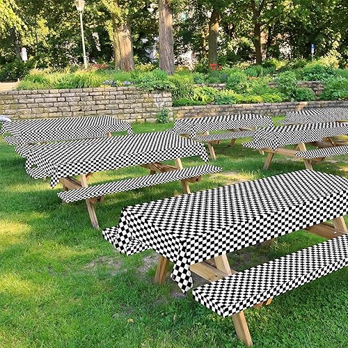 Miniatura 6 de Rollo de mantel a cuadros en blanco y negro de 52 pulgadas x 100 pies con cortador deslizante, mantel a cuadros negro, mantel de picnic para
