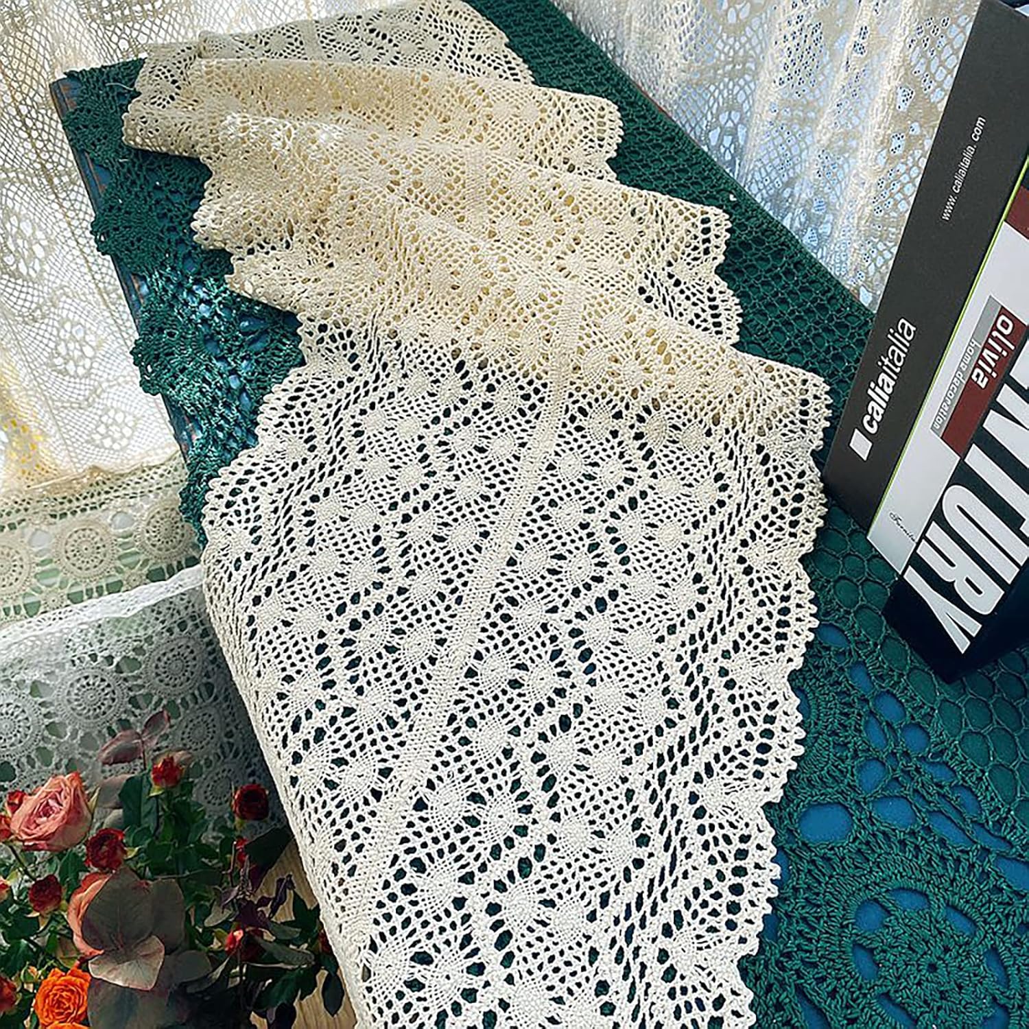 Hsvanyr Farmhouse Table Runner with Tassel Dollies Dresser Covers Runners Doilies 12x71inch Long Dining Table Protector