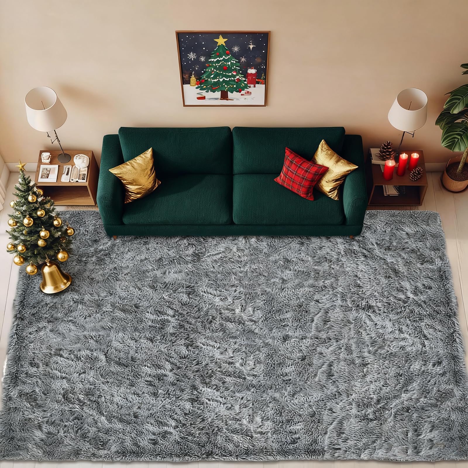 Tapis salon shaggy gris 95x140 cm super doux et moelleux pour votre chambre