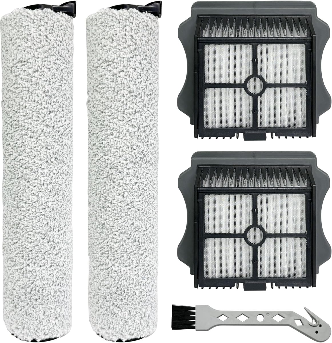 Brush Rollers and Filters Replacement Compatible with Tineco FLOOR ONE S5 Steam Cleaner Wet Dry Vacuum All-in-One, 2 Brush Rollers + 2 Vacuum Filters + 1 Cleaning Tool