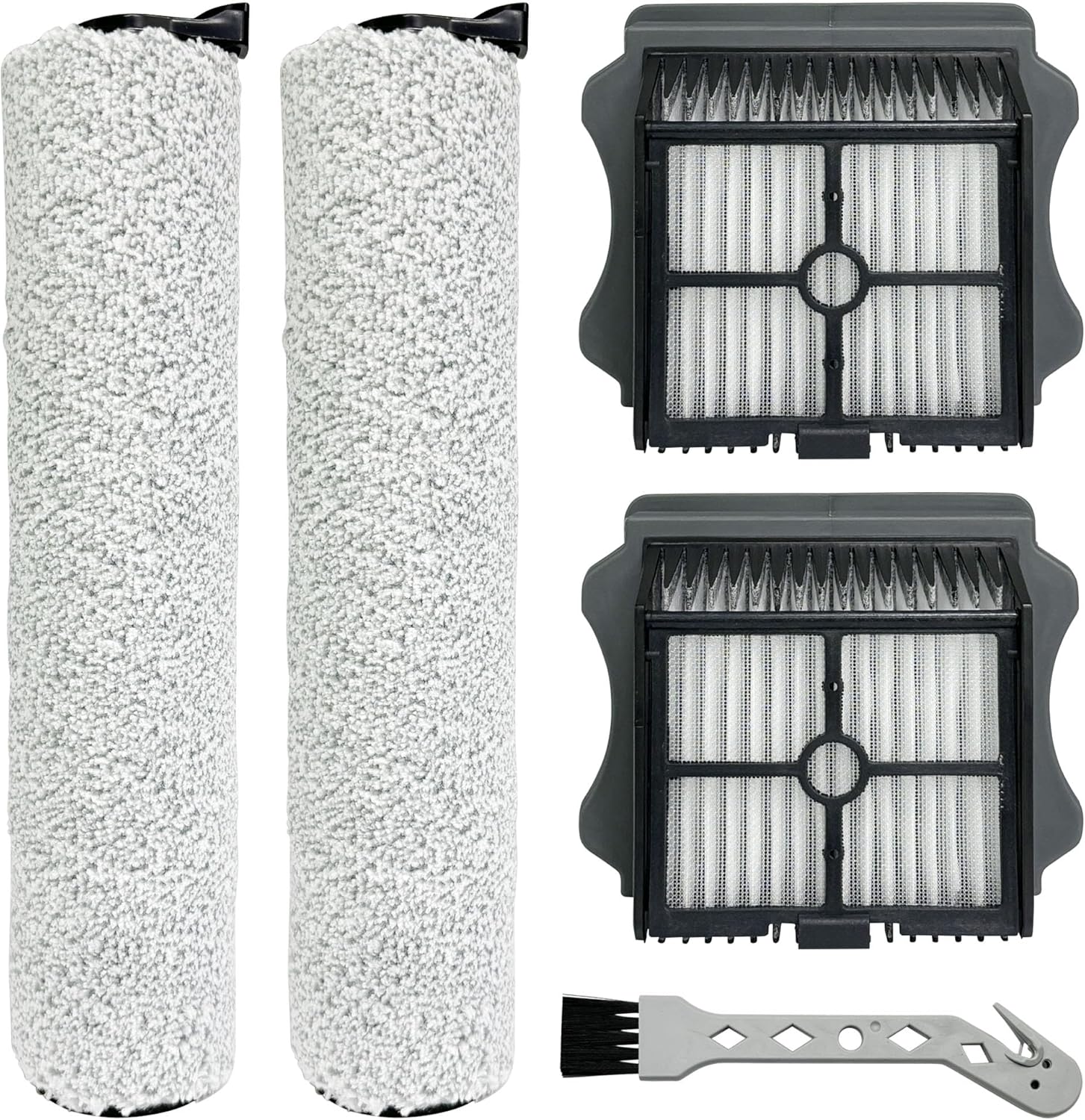 Brush Rollers and Filters Replacement Compatible with Tineco FLOOR ONE S5 Steam Cleaner Wet Dry Vacuum All-in-One, 2 Brush Rollers + 2 Vacuum Filters + 1 Cleaning Tool