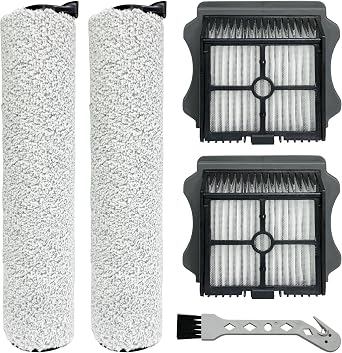 Brush Rollers and Filters Replacement Compatible with Tineco FLOOR ONE S5 Steam Cleaner Wet Dry Vacuum All-in-One, 2 Brush Rollers + 2 Vacuum Filters + 1 Cleaning Tool