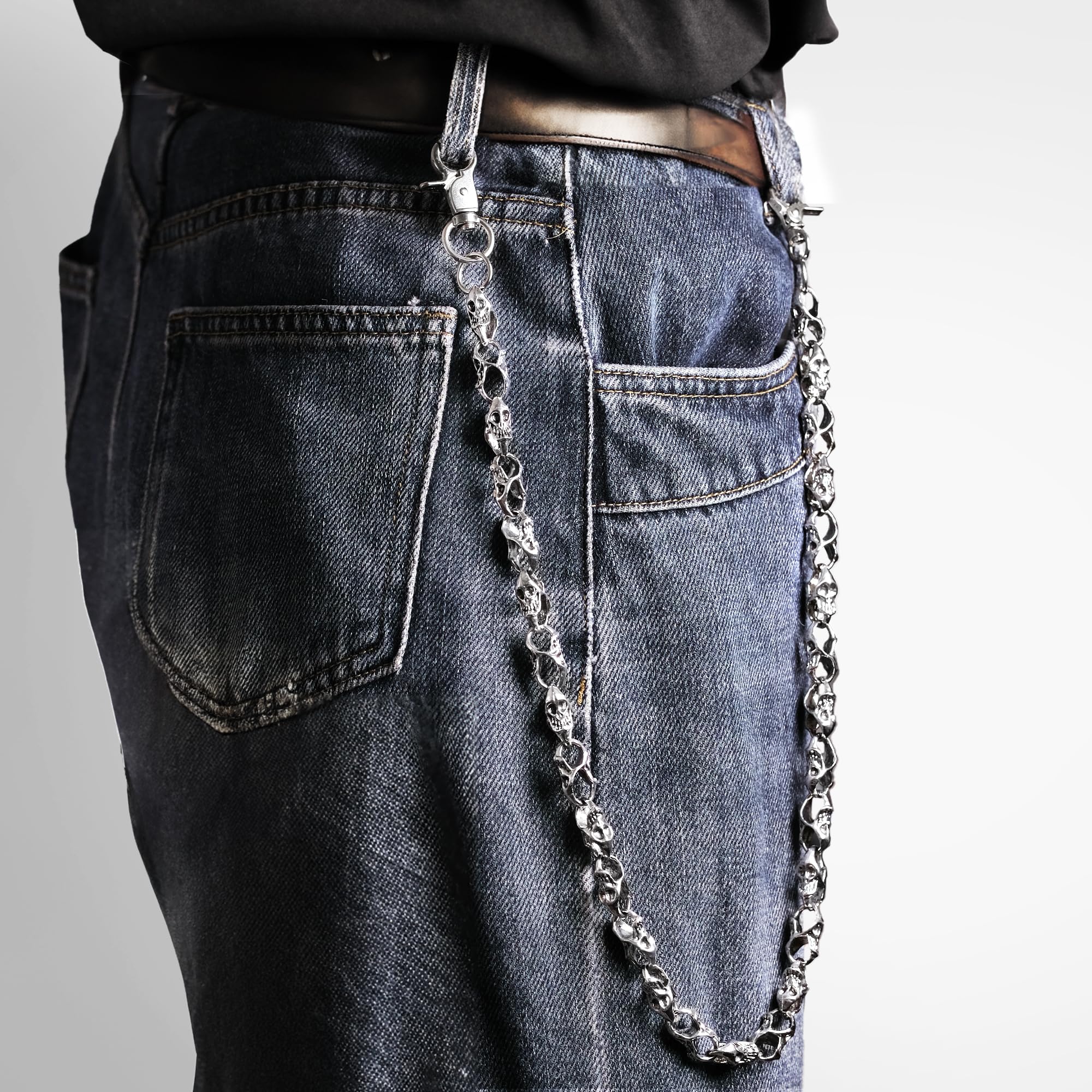 Girinme Pocket Chain - Unisex Punk Skull Biker Pant Trouser Jean Wallet Chain (25.2'') Silver