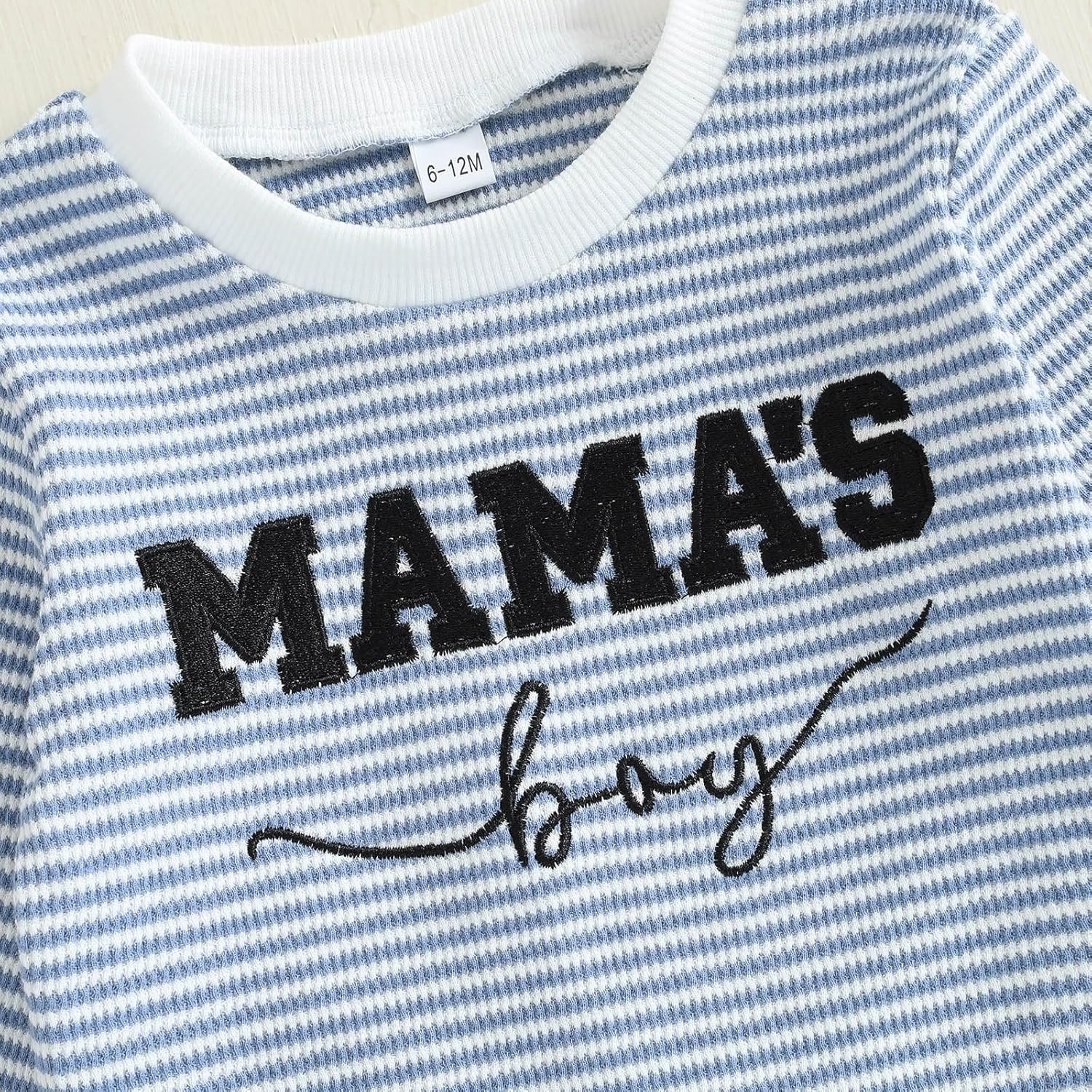 Toddler Baby Boy Clothes Mamas Boy Embroidered Striped Long Sleeve Sweatshirt Pants Set 2 Pcs Fall Winter Outfits - Image 6