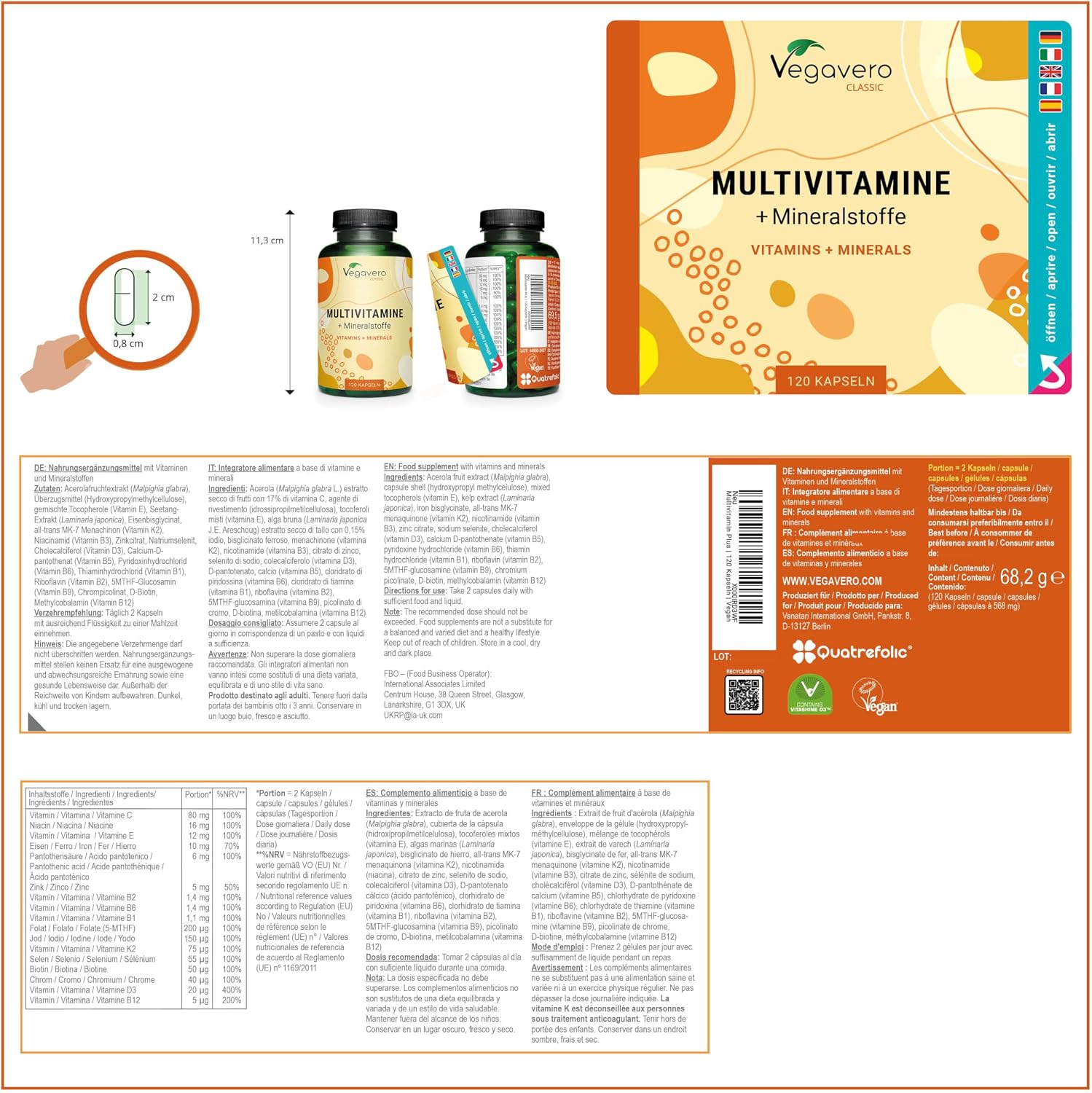 Source naturelle de vitamines et minéraux Vegavero Classic – photos des ingrédients végétaux