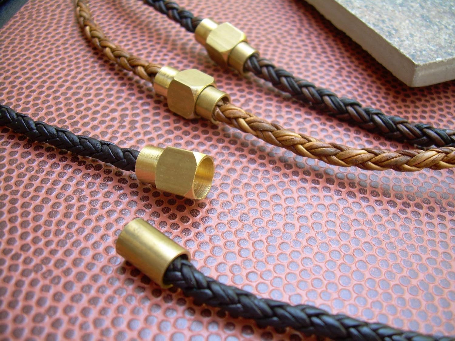 Handmade Leather Necklace With Raw Brass Magnetic Clasps - Genuine Leather Necklace for Men - Available sizes: 16,18,20,22 inch or Custom