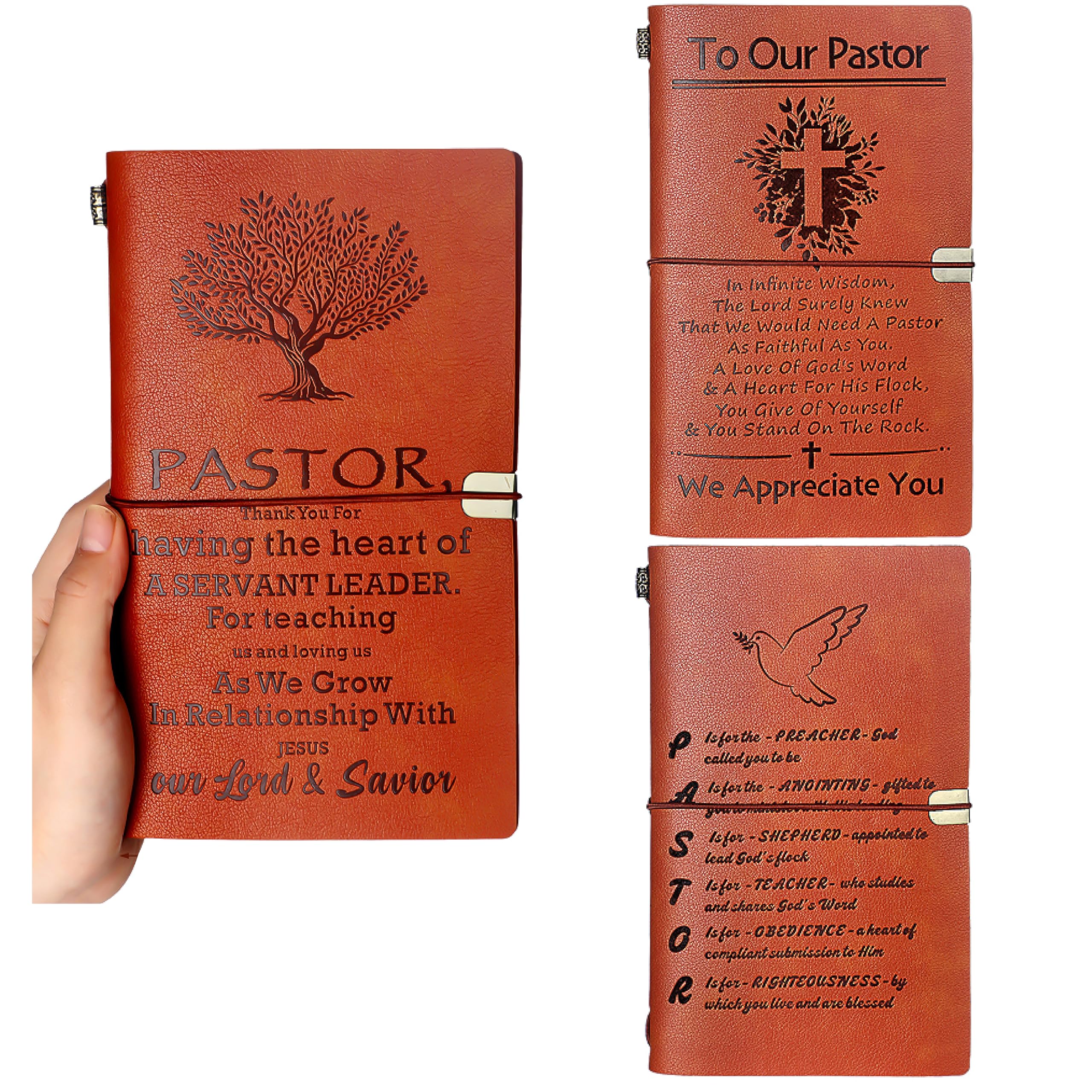 Thenshop 3 Pack Pastor Appreciation Gifts Christian Gifts for Men Leather Journal Notebook Refillable Journal Notebook Pastor Birthday Retirement