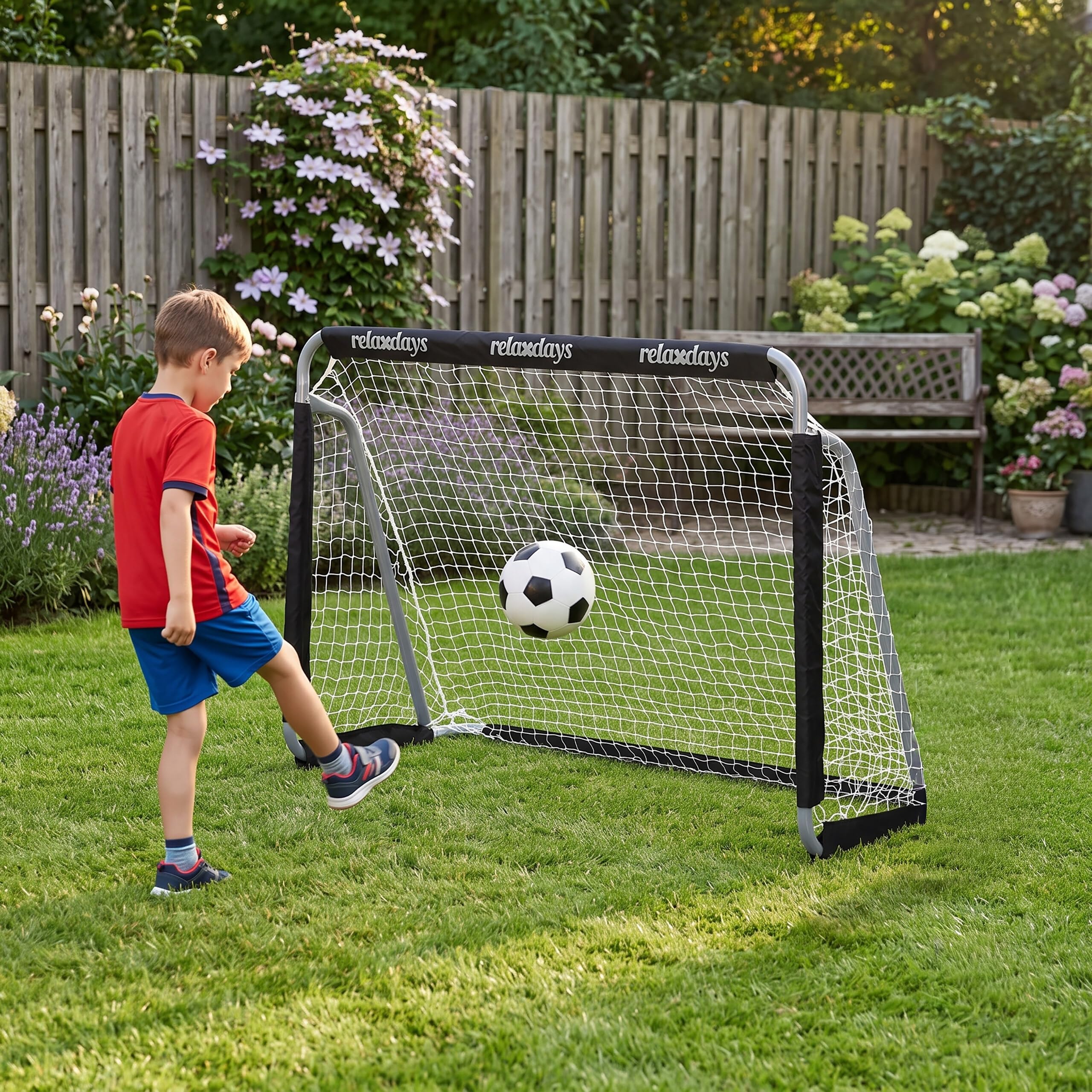 Relaxdays But de Football, Lot de 2, Enfants et Adultes, HLP : 110 x 150 x 75 cm, métal, Cage Stable pour Foot, Noir