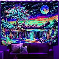 Vista 10 de Zussun Tapiz de hongos verdes, luna y estrella, tapices para dormitorio, decoración estética de plantas de noche estrellada, tapastrys para colgar